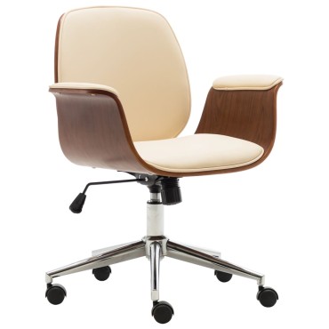 vidaXL Καρέκλα Γραφείου Κρεμ από Λυγισμένο Ξύλο και Συνθετικό Δέρμα 69x56x(80-88)cm 1 τεμ.