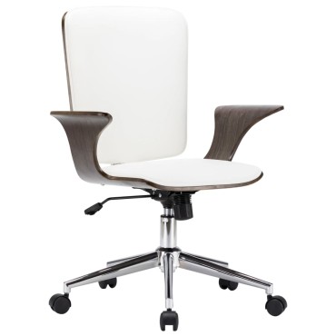 vidaXL Καρέκλα Γραφείου Περιστρεφόμενη Λευκή Συνθ. Δέρμα/Λυγισμ. Ξύλο 69x61x(92-104)cm 1 τεμ.