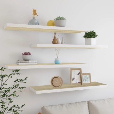 vidaXL Ράφια Τοίχου 4 τεμ. Δρυς / Λευκά 90x23,5x3,8cm από MDF