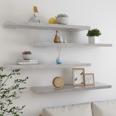 vidaXL Ράφια Τοίχου 4 τεμ. Γκρι Σκυροδέματος 90x23,5x3,8cm MDF