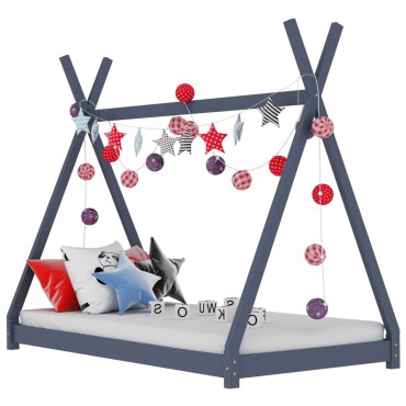 vidaXL Πλαίσιο Κρεβατιού Παιδικό Γκρι 80x160cm Μασίφ Ξύλο Πεύκου 1 τεμ. - Μονό