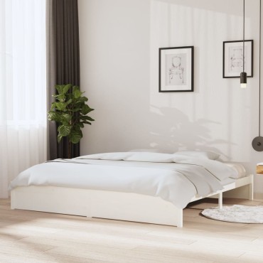 vidaXL Πλαίσιο Κρεβατιού Λευκό 200x200cm από Μασίφ Ξύλο 1 τεμ. - Διπλό