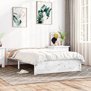 vidaXL Πλαίσιο Κρεβατιού Λευκό 140x200cm από Μασίφ Ξύλο 1 τεμ. - Διπλό