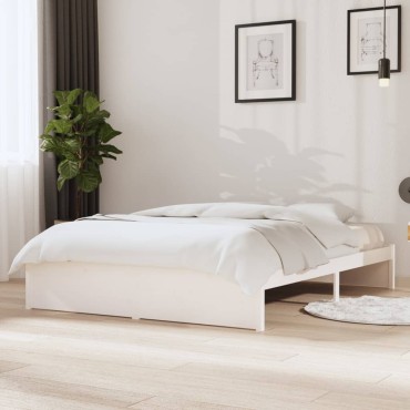 vidaXL Πλαίσιο Κρεβατιού Λευκό 140x200cm από Μασίφ Ξύλο 1 τεμ. - Διπλό