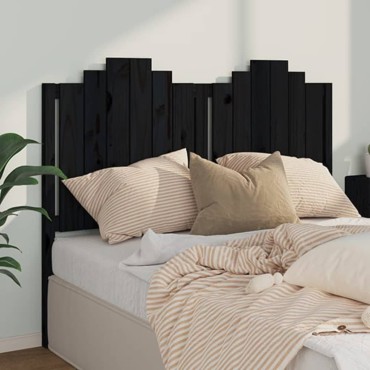 vidaXL Κεφαλάρι Κρεβατιού Μαύρο 146x4x110cm Μασίφ Ξύλο Πεύκου 1 τεμ.