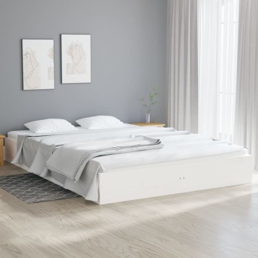 vidaXL Πλαίσιο Κρεβατιού Λευκό 200x200cm από Μασίφ Ξύλο 1 τεμ. - Διπλό