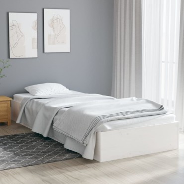 vidaXL Πλαίσιο Κρεβατιού Λευκό 75x190cm Μασίφ Ξύλο Small Single 1 τεμ. - Μονό