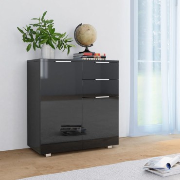 vidaXL Μπουφές Ψηλός Γυαλιστερός Μαύρος 71x35x80cm Επεξεργασμένο Ξύλο 1 τεμ.