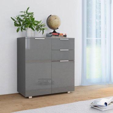 vidaXL Μπουφές Ψηλός Γυαλιστερός Γκρι 71x35x80cm Επεξεργασμένο Ξύλο 1 τεμ.