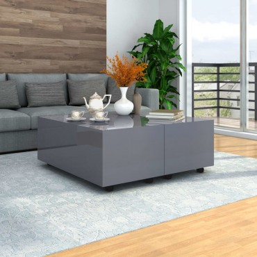 vidaXL Τραπεζάκι Σαλονιού Γυαλιστερό Γκρι 100x100x35cm 1 τεμ.