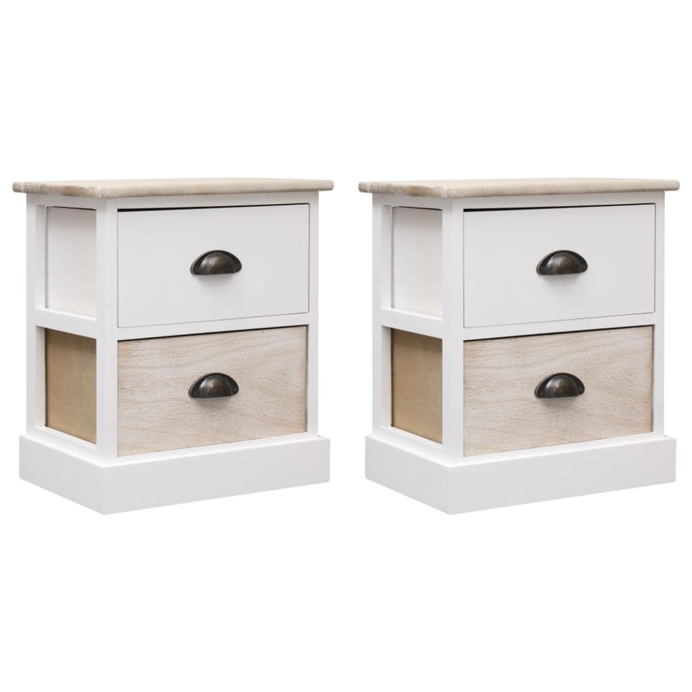 vidaXL Κομοδίνα 2 τεμ. Λευκό / Φυσικό 38x28x45cm από Ξύλο Παυλώνιας