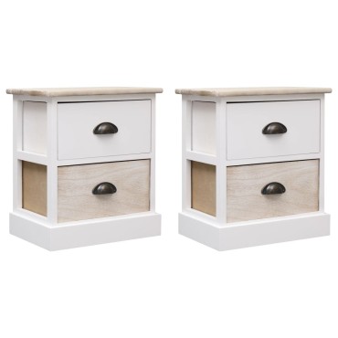 vidaXL Κομοδίνα 2 τεμ. Λευκό / Φυσικό 38x28x45cm από Ξύλο Παυλώνιας