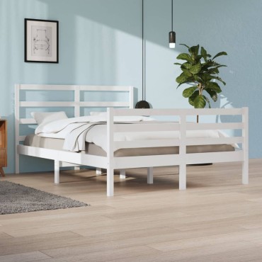 vidaXL Πλαίσιο Κρεβατιού Λευκό 160x200cm από Μασίφ Ξύλο Πεύκου 1 τεμ. - Διπλό