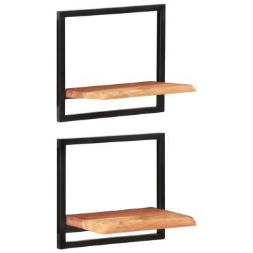 vidaXL Ράφια Τοίχου 2 τεμ. 40x24x35cm Μασίφ Ξύλο Ακακίας & Ατσάλι