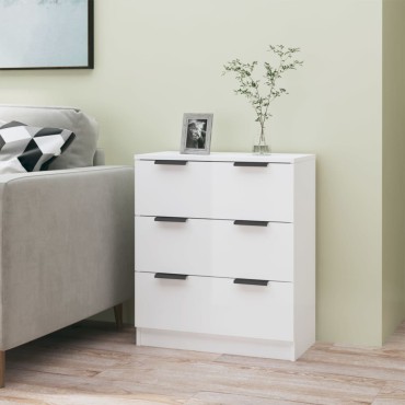 vidaXL Συρταριέρα Γυαλιστερό Λευκό 60x30 x70cm Επεξεργασμένο Ξύλο 1 τεμ.