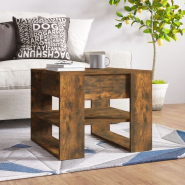 vidaXL Τραπεζάκι Σαλονιού Καπνιστή Δρυς 55,5x55x45cm Επεξεργ. Ξύλο 1 τεμ.