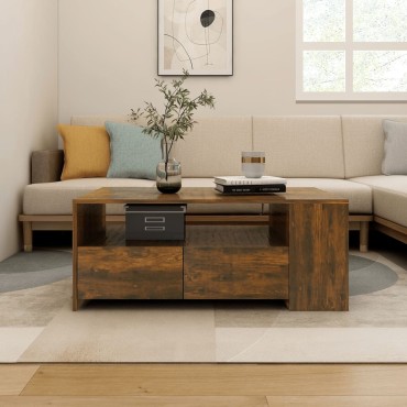 vidaXL Τραπεζάκι Σαλονιού Καπνιστή Δρυς 102x55x42cm Επεξεργασμένο Ξύλο 1 τεμ.