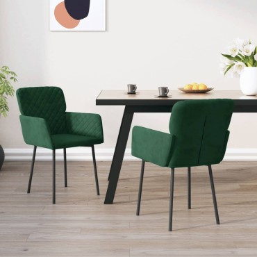 vidaXL Καρέκλες Τραπεζαρίας 2 τεμ. Σκούρο Πράσινο Βελούδινες 51,5x61x78,5cm
