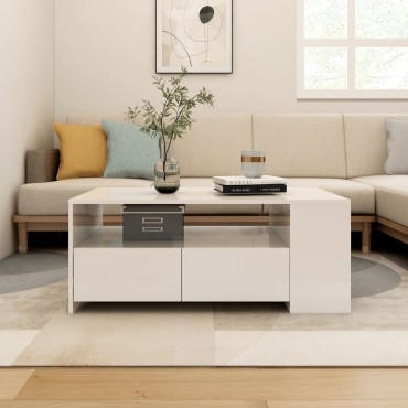 vidaXL Τραπεζάκι Σαλονιού Γυαλιστερό Λευκό 102x55x42cm Επεξεργ. Ξύλο 1 τεμ.