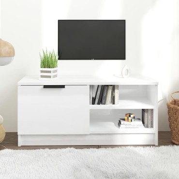 vidaXL Έπιπλο Τηλεόρασης Γυαλ. Λευκό 80x35x36,5cm Επεξεργασμένο Ξύλο