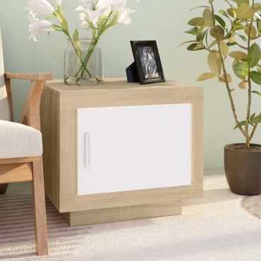 vidaXL Τραπεζάκι Σαλονιού Λευκό & Sonoma Δρυς 51x50x45cm Επεξ. Ξύλο 1 τεμ.