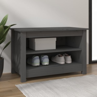 vidaXL Παπουτσοθήκη Γκρι 70x38x45,5cm από Μασίφ Ξύλο Πεύκου
