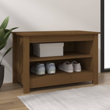 vidaXL Παπουτσοθήκη Μελί 70x38x45,5cm από Μασίφ Ξύλο Πεύκου