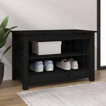 vidaXL Παπουτσοθήκη Μαύρη 70x38x45,5cm από Μασίφ Ξύλο Πεύκου