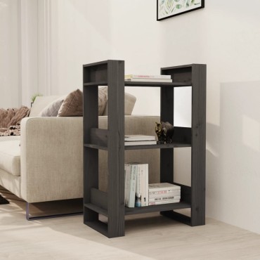vidaXL Βιβλιοθήκη/Διαχωριστικό Χώρου Γκρι 60x35x91cm Μασίφ Πεύκο 1 τεμ.