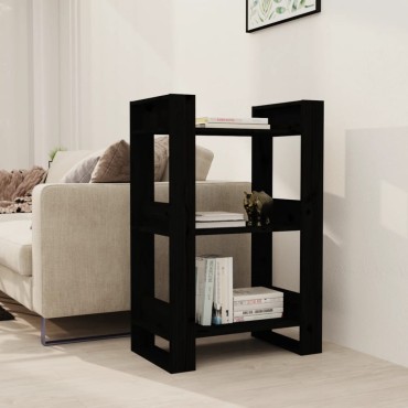 vidaXL Βιβλιοθήκη/Διαχωριστικό Χώρου Μαύρο 60x35x91cm Μασίφ Πεύκο 1 τεμ.
