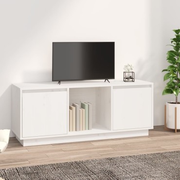 vidaXL Έπιπλο Τηλεόρασης Λευκό 110,5x35x44cm από Μασίφ Ξύλο Πεύκου