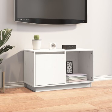 vidaXL Έπιπλο Τηλεόρασης Λευκό 74x35x44cm από Μασίφ Ξύλο Πεύκου