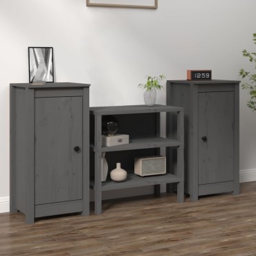 vidaXL Συρταριέρες 2 τεμ. Γκρι 39x35x80cm από Μασίφ Ξύλο Πεύκου