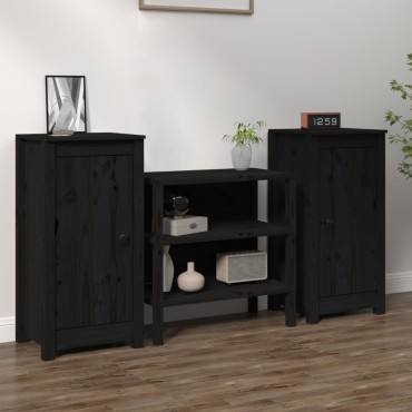 vidaXL Ντουλάπια 2 τεμ. Μαύρα 39x35x80cm από Μασίφ Ξύλο Πεύκου