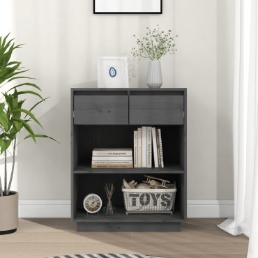 vidaXL Ντουλάπι Κονσόλα Γκρι 60x34x75cm από Μασίφ Ξύλο Πεύκου 1 τεμ.
