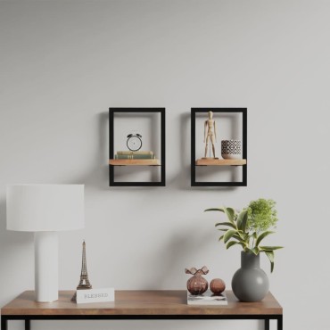 vidaXL Ράφια Τοίχου 2 τεμ. 25x25x35cm Μασίφ Ξύλο Ακακίας & Ατσάλι