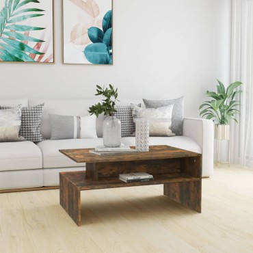 vidaXL Τραπεζάκι Σαλονιού Καπνιστή Δρυς 90x60x42,5cm Επεξεργ. Ξύλο 1 τεμ.
