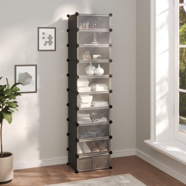vidaXL Παπουτσοθήκη Μαύρη 44x32x174cm από Πολυπροπυλένιο