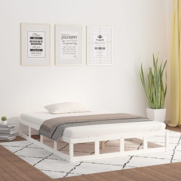 vidaXL Πλαίσιο Κρεβατιού Λευκό 135x190 εκ. από Μασίφ Ξύλο Double