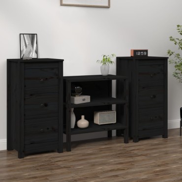 vidaXL Ντουλάπια 2 τεμ. Μαύρα 40x35x80cm από Μασίφ Ξύλο Πεύκου