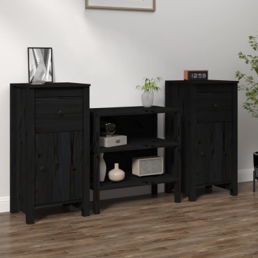 vidaXL Ντουλάπια 2 τεμ. Μαύρα 40x35x80cm από Μασίφ Ξύλο Πεύκου