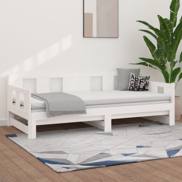 vidaXL Καναπές Κρεβάτι Συρόμενος Λευκός 2x(80x200)cm από Μασίφ Πεύκο 1 τεμ. - Μονό