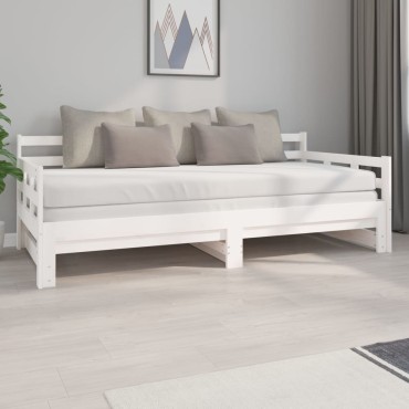 vidaXL Καναπές Κρεβάτι Συρόμενος Λευκός 2x(90x200) εκ. από Μασίφ Πεύκο