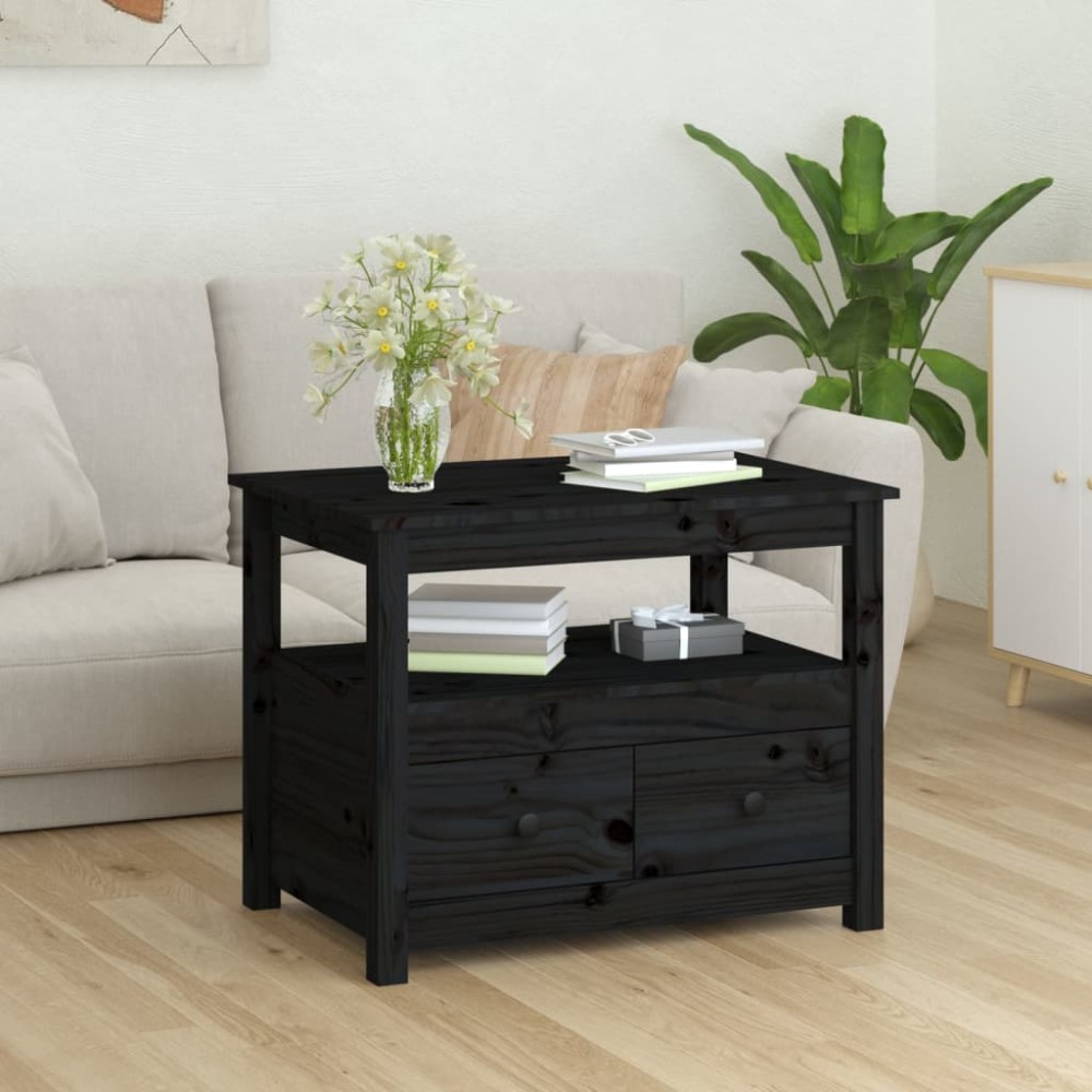 vidaXL Τραπεζάκι Σαλονιού Μαύρο 71x49x55cm Μασίφ Ξύλο Πεύκου 1 τεμ.