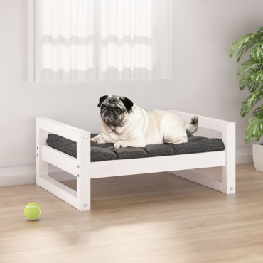 vidaXL Κρεβάτι Σκύλου Λευκό 65,5x50,5x28 εκ. από Μασίφ Ξύλο Πεύκου