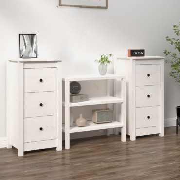vidaXL Συρταριέρες 2 τεμ. Λευκό 40x35x80cm από Μασίφ Ξύλο Πεύκου
