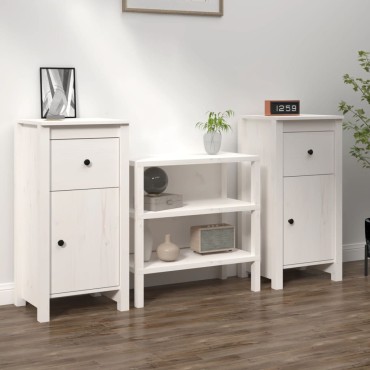 vidaXL Συρταριέρες 2 τεμ. Λευκό 40x35x80cm από Μασίφ Ξύλο Πεύκου