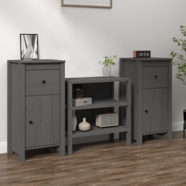 vidaXL Συρταριέρες 2 τεμ. Γκρι 40x35x80cm από Μασίφ Ξύλο Πεύκου