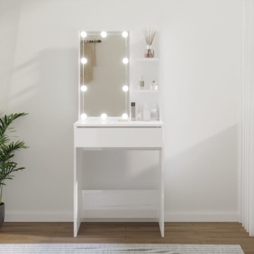 vidaXL Μπουντουάρ με LED Γυαλιστερό Λευκό 60x40x140cm