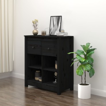 vidaXL Συρταριέρα Μαύρος 70x35x80cm από Μασίφ Ξύλο Πεύκου 1 τεμ.
